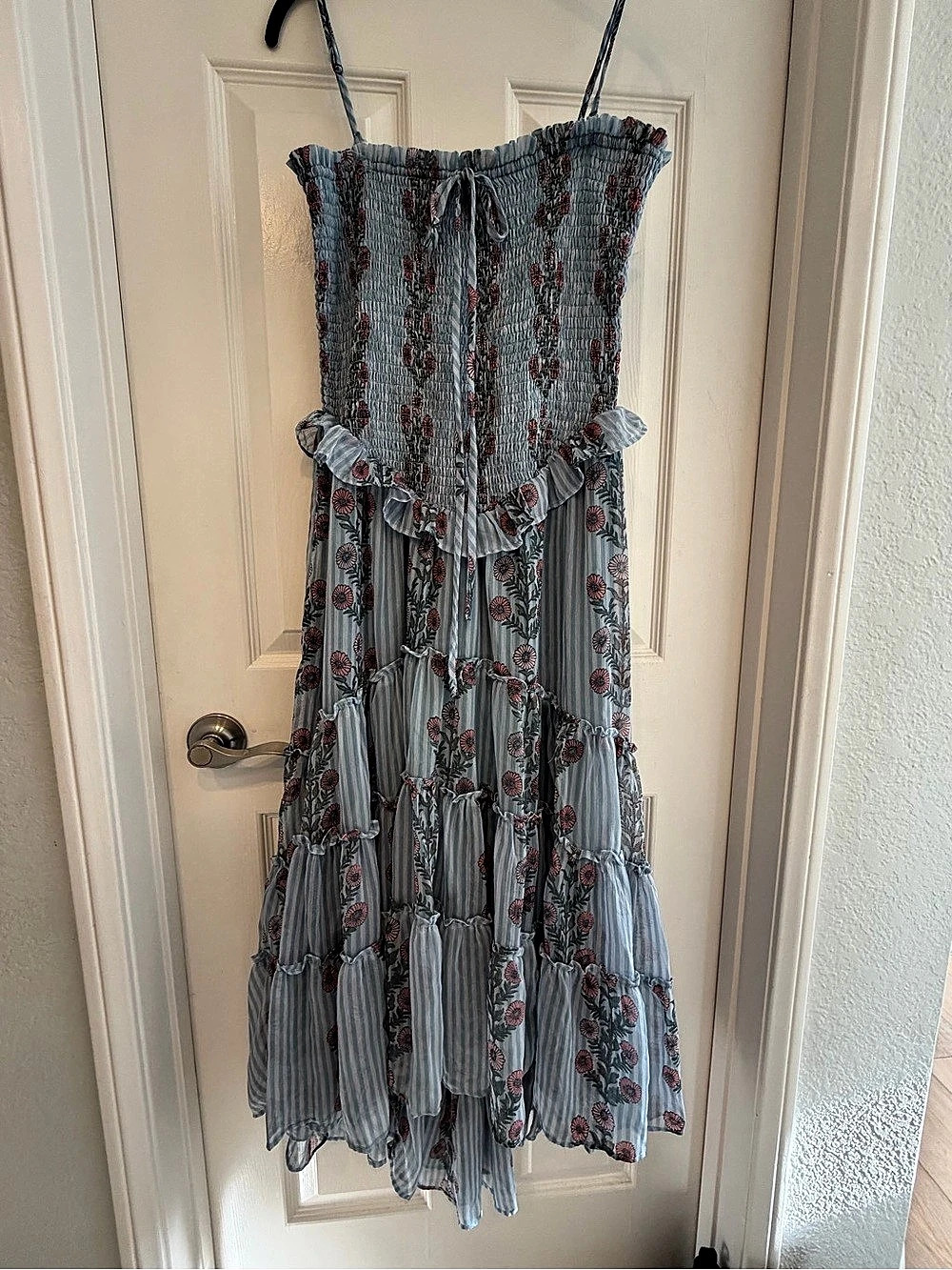 Free People Floral Striped Midi Dress in Blue & Pink Size Medium NWT